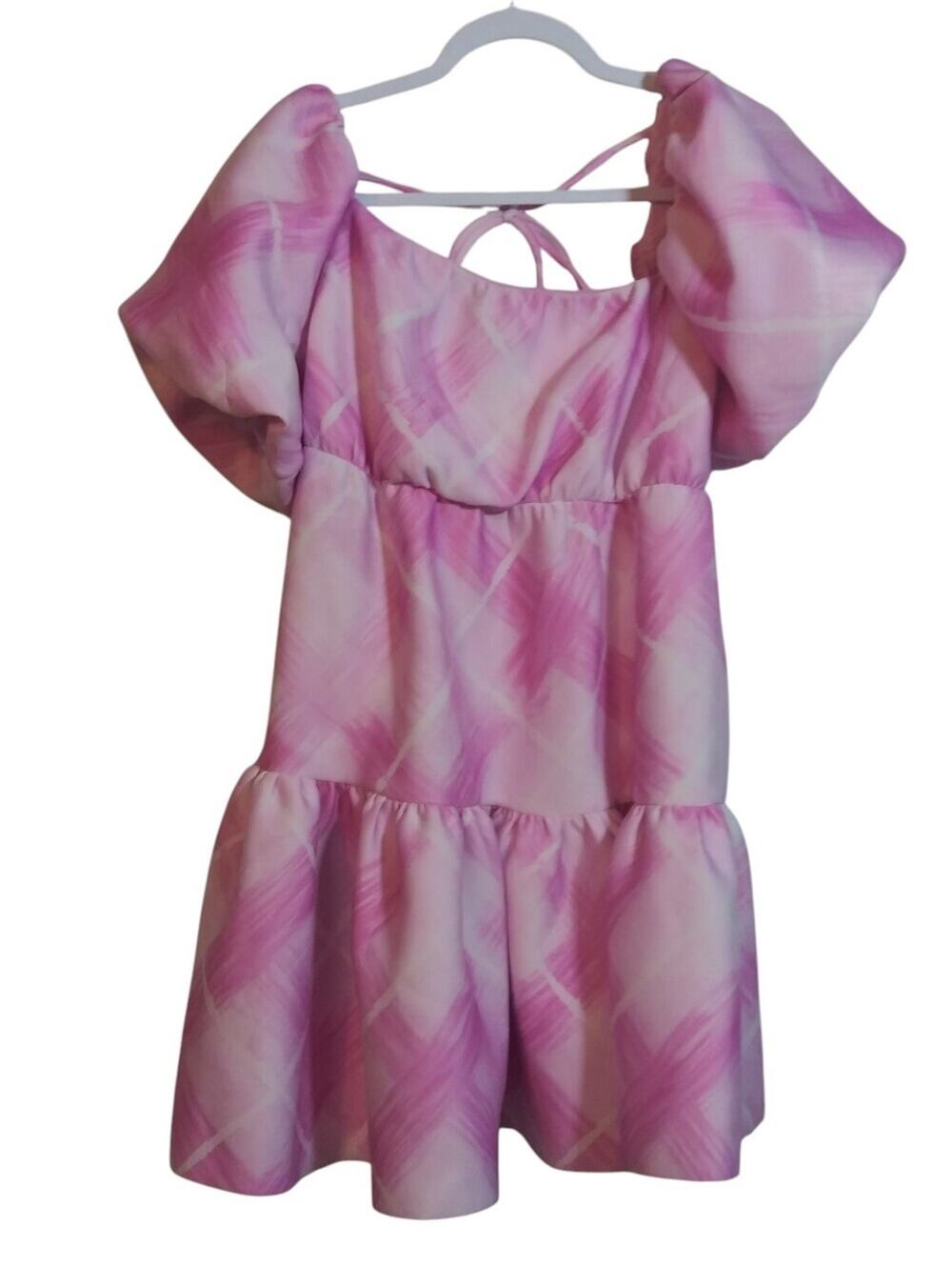 Asos Design Pink Square Neck Puff Sleeves Mini Dress Fun Size 8